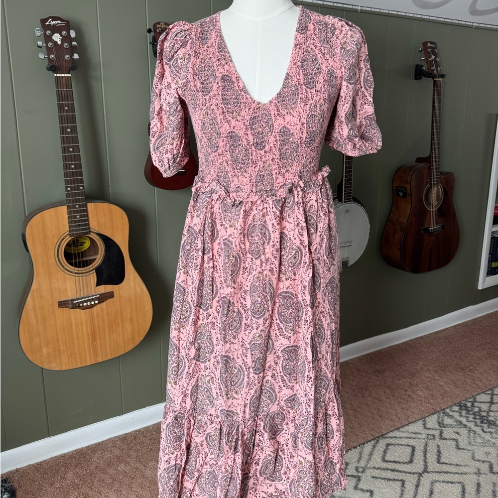 Pink Bohemian Puff-Sleeve Fitted Maxi Dress - Target